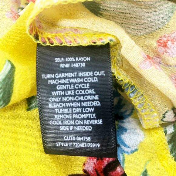 Y2K ECI New York Shirt Dress Size 4 Yellow Floral Button Up Short Sleeve NO BELT - Picture 6 of 7